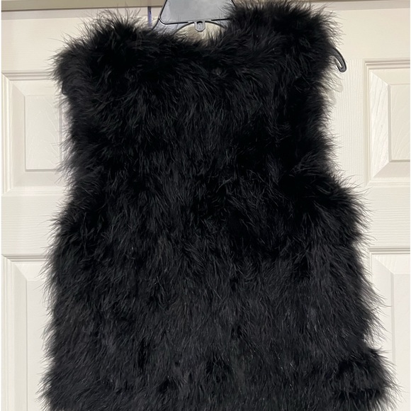CLUB MONACO 100% MARABOU FEATHER BLACK OPEN VEST - Picture 7 of 14